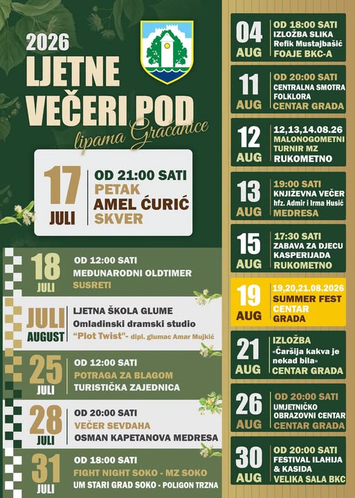 TRADICIONALNA MANIFESTACIJA "𝐋𝐉𝐄𝐓𝐍𝐄 𝐕𝐄Č𝐄𝐑𝐈 𝐏𝐎𝐃 𝐋𝐈𝐏𝐀𝐌𝐀 𝐆𝐑𝐀Č𝐀𝐍𝐈𝐂𝐄"2026